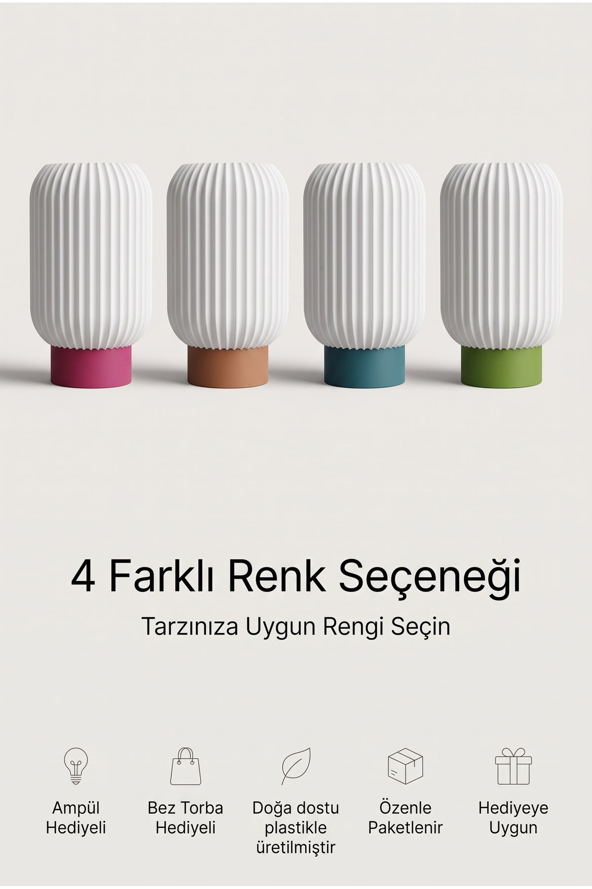 Zuri - Modern Dekoratif Abajur - Masa Lambası, Yatak Odası Komodin Lambası - [Ampul Hediyeli] - Lacivert